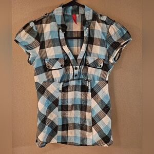 Blue and Black Plaid Button-Up Shirt